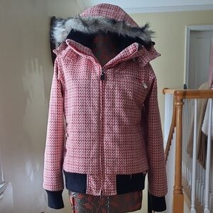 Roxy 2000's Red and White Houndstooth Ski And Snow Jacket - Size S